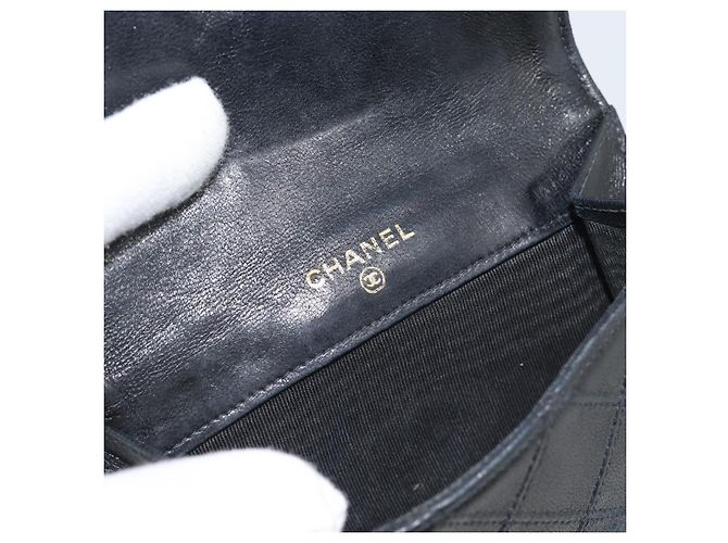 Carteira Bifold Bicolor em pele de cordeiro CHANEL Black CC Auth bs36637 Preto - vista 19
