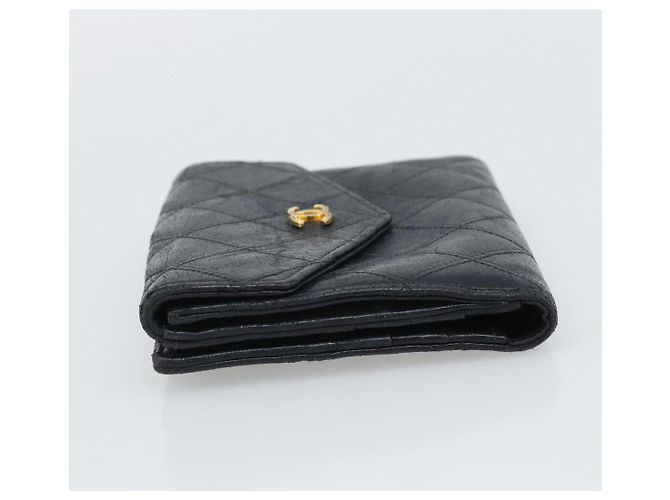 Carteira Bifold Bicolor em pele de cordeiro CHANEL Black CC Auth bs36637 Preto - vista 4