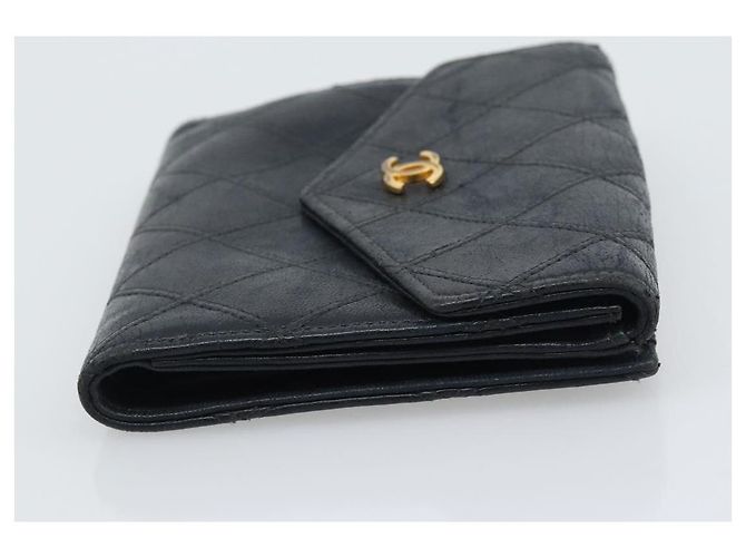 Carteira Bifold Bicolor em pele de cordeiro CHANEL Black CC Auth bs36637 Preto - vista 5