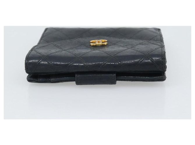 Carteira Bifold Bicolor em pele de cordeiro CHANEL Black CC Auth bs36637 Preto - vista 6