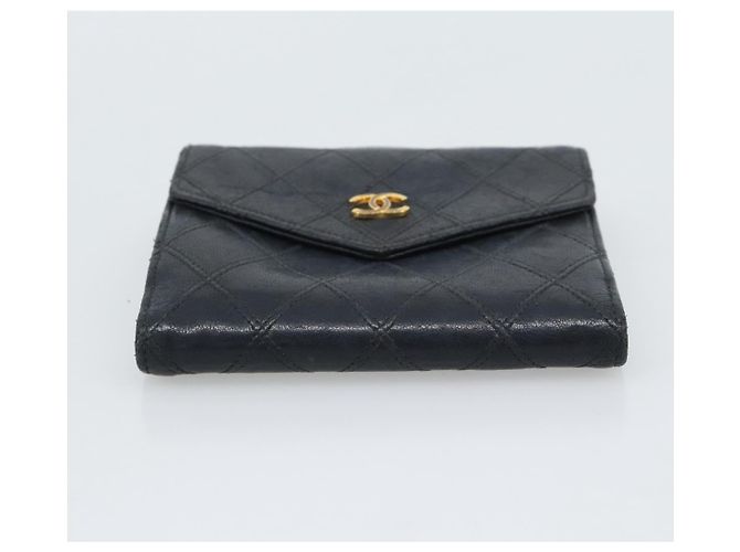 Carteira Bifold Bicolor em pele de cordeiro CHANEL Black CC Auth bs36637 Preto - vista 7