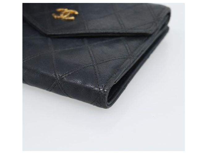 Carteira Bifold Bicolor em pele de cordeiro CHANEL Black CC Auth bs36637 Preto - vista 8