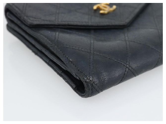Carteira Bifold Bicolor em pele de cordeiro CHANEL Black CC Auth bs36637 Preto - vista 9
