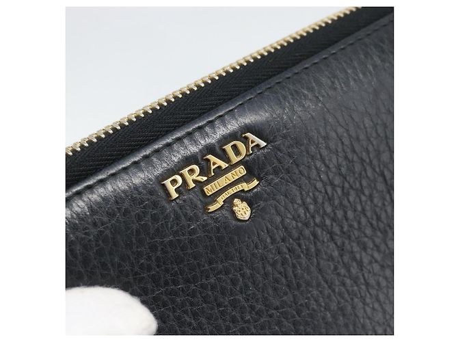 PRADA Long Wallet Leather Black Gold Auth bs36598 Nero D'oro - vista 13