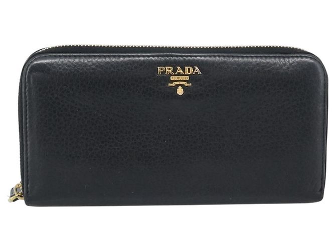 PRADA Long Wallet Leather Black Gold Auth bs36598 Nero D'oro - vista 2