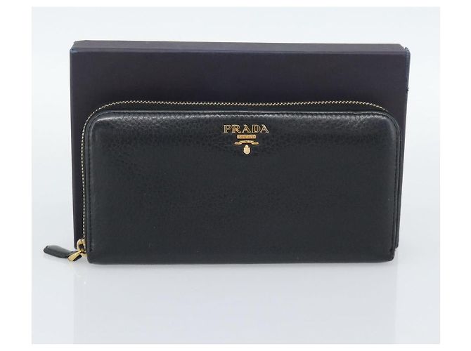 PRADA Long Wallet Leather Black Gold Auth bs36598 Nero D'oro - vista 25
