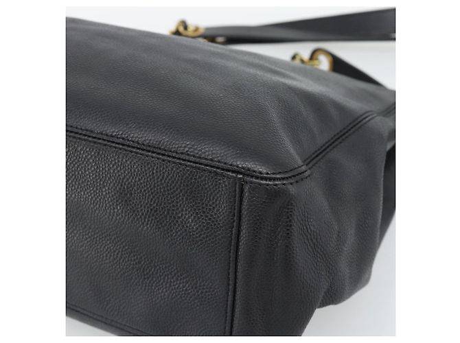 Borsa Tote con tracolla a catena CHANEL in pelle Caviar nera e CC dorato Auth 194920SAM Nero D'oro - vista 10