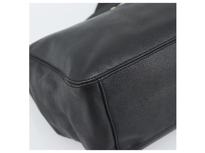 Borsa Tote con tracolla a catena CHANEL in pelle Caviar nera e CC dorato Auth 194920SAM Nero D'oro - vista 11