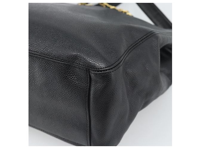 Borsa Tote con tracolla a catena CHANEL in pelle Caviar nera e CC dorato Auth 194920SAM Nero D'oro - vista 12