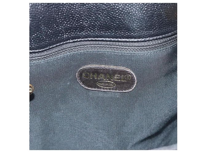Borsa Tote con tracolla a catena CHANEL in pelle Caviar nera e CC dorato Auth 194920SAM Nero D'oro - vista 14
