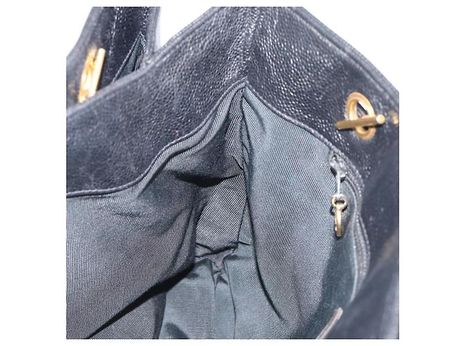 Borsa Tote con tracolla a catena CHANEL in pelle Caviar nera e CC dorato Auth 194920SAM Nero D'oro - vista 17