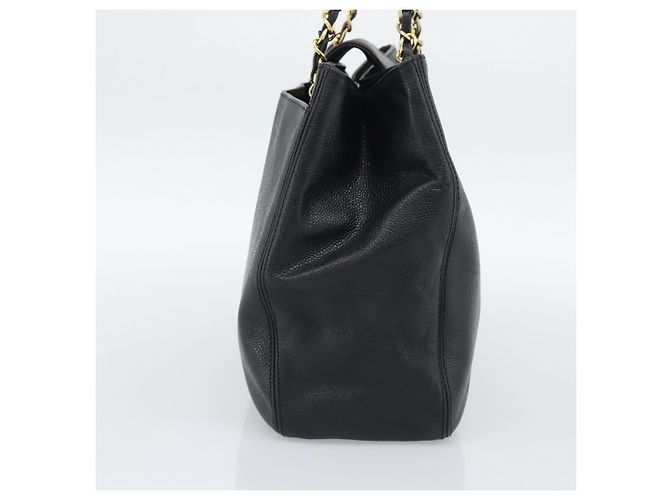 Borsa Tote con tracolla a catena CHANEL in pelle Caviar nera e CC dorato Auth 194920SAM Nero D'oro - vista 4