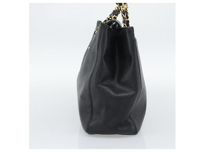 Borsa Tote con tracolla a catena CHANEL in pelle Caviar nera e CC dorato Auth 194920SAM Nero D'oro - vista 5