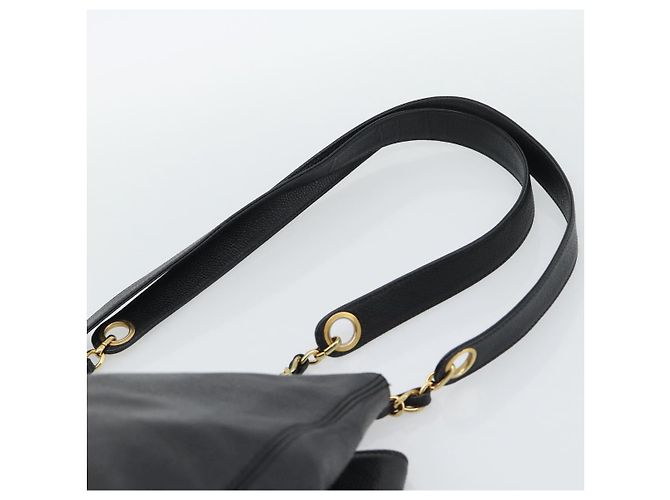 Borsa Tote con tracolla a catena CHANEL in pelle Caviar nera e CC dorato Auth 194920SAM Nero D'oro - vista 8