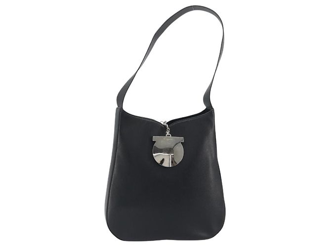 Borsa a Spalla Salvatore Ferragamo Gancini in Pelle Nera Argento Auth BA14216 Nero - vista 2