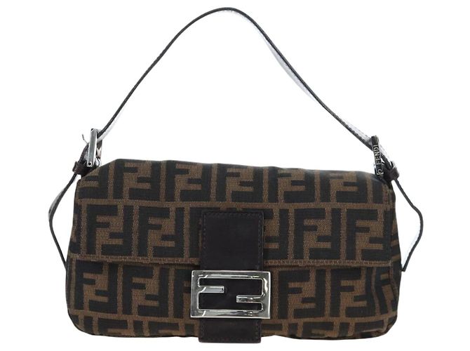 FENDI Zucca Canvas Mamma Baguette Borsa a Spalla Marrone Nero Auth 192460M - vista 2