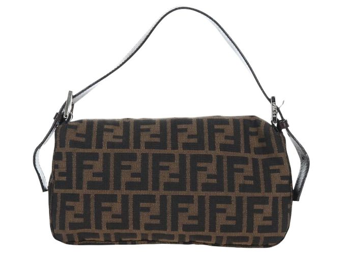 FENDI Zucca Canvas Mamma Baguette Borsa a Spalla Marrone Nero Auth 192460M - vista 3