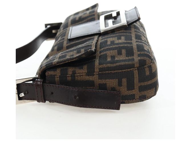 FENDI Zucca Canvas Mamma Baguette Borsa a Spalla Marrone Nero Auth 192460M - vista 4