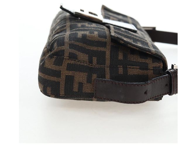 FENDI Zucca Canvas Mamma Baguette Borsa a Spalla Marrone Nero Auth 192460M - vista 5