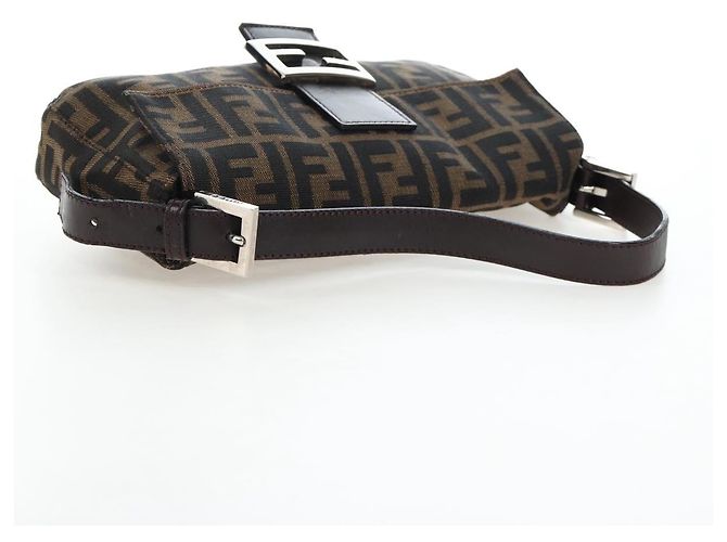 FENDI Zucca Canvas Mamma Baguette Borsa a Spalla Marrone Nero Auth 192460M - vista 7