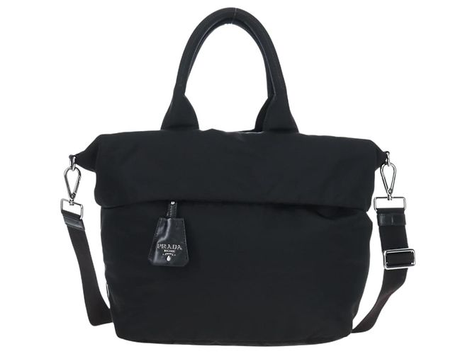 Borsa Reversibile PRADA Nylon 2way Nero Argento Auth 192253V - vista 2