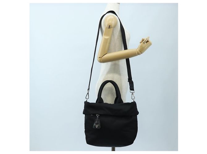 Borsa Reversibile PRADA Nylon 2way Nero Argento Auth 192253V - vista 28