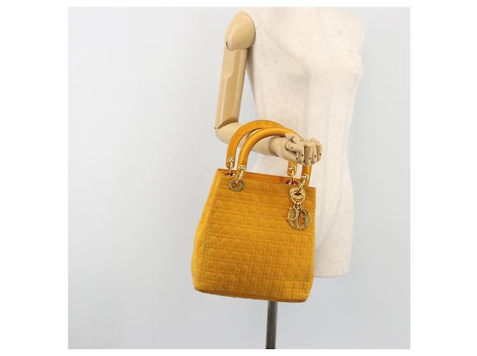 Borsa Christian Dior Lady Dior in tela, Oro giallo, Auth BA14726 - vista 22
