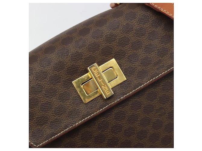 Céline Borsa CELINE Macadam Canvas PVC Pelle 2way Marrone Oro Auth 193909A D'oro - vista 16