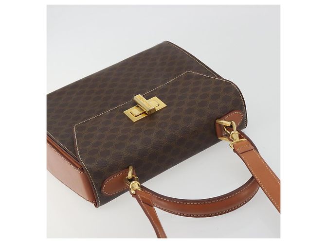 Céline Borsa CELINE Macadam Canvas PVC Pelle 2way Marrone Oro Auth 193909A D'oro - vista 6