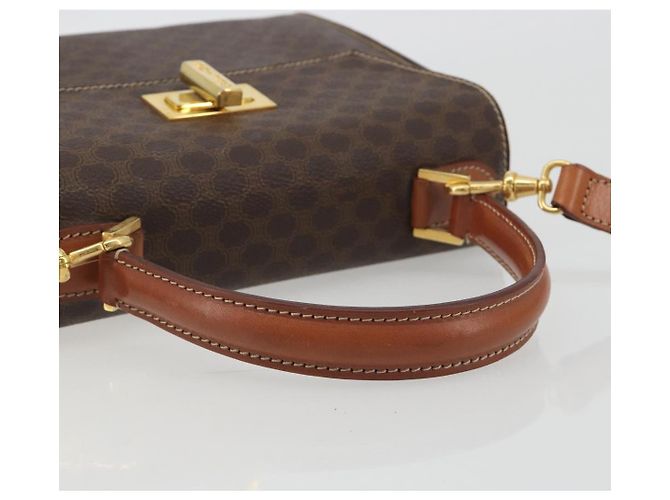 Céline Borsa CELINE Macadam Canvas PVC Pelle 2way Marrone Oro Auth 193909A D'oro - vista 7