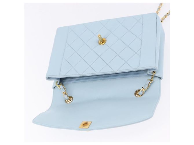 CHANEL Matelasse Chain Shoulder Bag Lamb Skin Light Blue Gold CC Auth 195324V D'oro Blu chiaro - vista 15