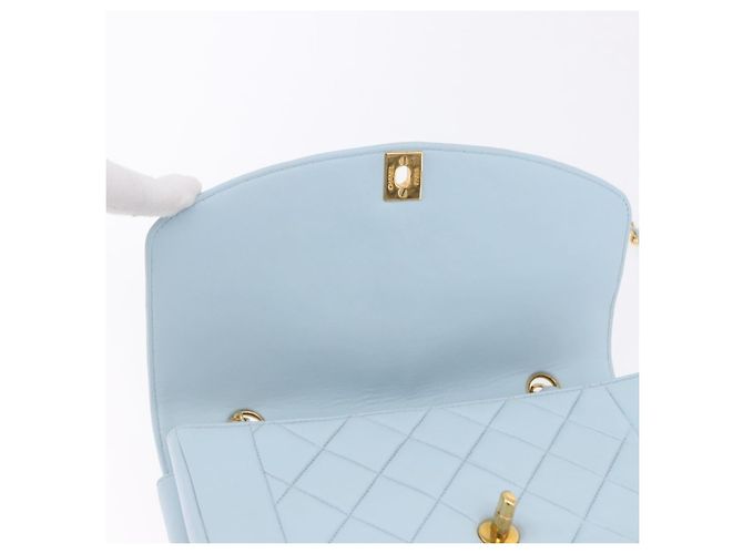 CHANEL Matelasse Chain Shoulder Bag Lamb Skin Light Blue Gold CC Auth 195324V D'oro Blu chiaro - vista 16