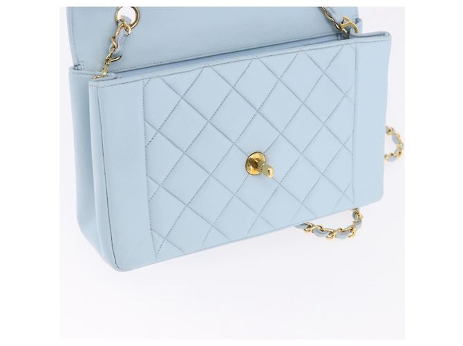 CHANEL Matelasse Chain Shoulder Bag Lamb Skin Light Blue Gold CC Auth 195324V D'oro Blu chiaro - vista 17