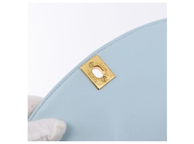 CHANEL Matelasse Chain Shoulder Bag Lamb Skin Light Blue Gold CC Auth 195324V D'oro Blu chiaro - vista 18