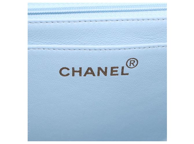 CHANEL Matelasse Chain Shoulder Bag Lamb Skin Light Blue Gold CC Auth 195324V D'oro Blu chiaro - vista 19