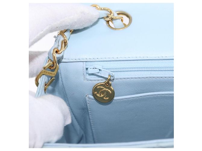 CHANEL Matelasse Chain Shoulder Bag Lamb Skin Light Blue Gold CC Auth 195324V D'oro Blu chiaro - vista 24