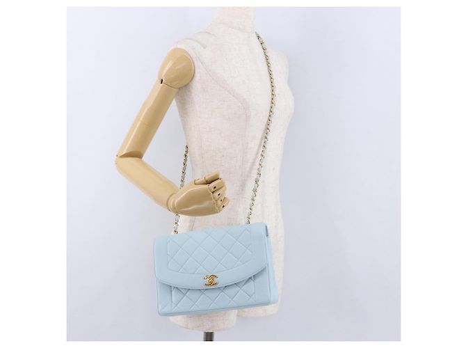 CHANEL Matelasse Chain Shoulder Bag Lamb Skin Light Blue Gold CC Auth 195324V D'oro Blu chiaro - vista 28
