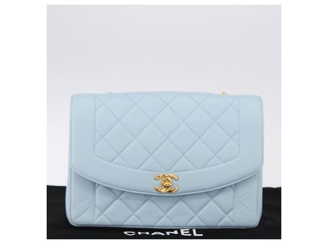 CHANEL Matelasse Chain Shoulder Bag Lamb Skin Light Blue Gold CC Auth 195324V D'oro Blu chiaro - vista 29