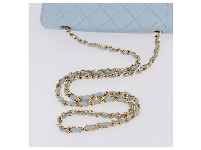 CHANEL Matelasse Chain Shoulder Bag Lamb Skin Light Blue Gold CC Auth 195324V D'oro Blu chiaro - vista 7
