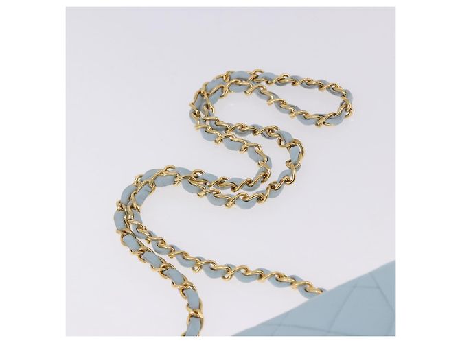 CHANEL Matelasse Chain Shoulder Bag Lamb Skin Light Blue Gold CC Auth 195324V D'oro Blu chiaro - vista 8
