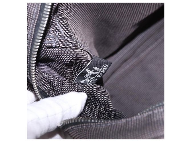 Hermès HERMES Her LineMM Hand Bag Canvas Gray Silver Auth 192552 Marrone Argento - vista 15