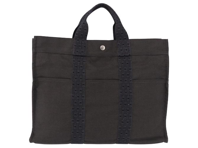Hermès HERMES Her LineMM Hand Bag Canvas Gray Silver Auth 192552 Marrone Argento - vista 2