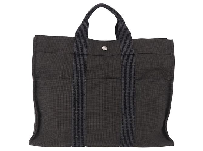 Hermès HERMES Her LineMM Hand Bag Canvas Gray Silver Auth 192552 Marrone Argento - vista 3