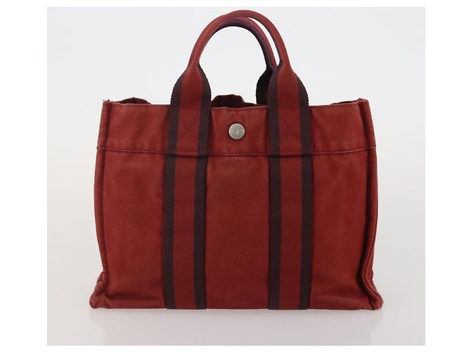 Hermès Borsa HERMES Canvas 2 Set Rosso Nero Auth bs36352 - vista 10