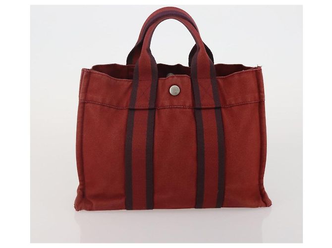 Hermès Borsa HERMES Canvas 2 Set Rosso Nero Auth bs36352 - vista 11
