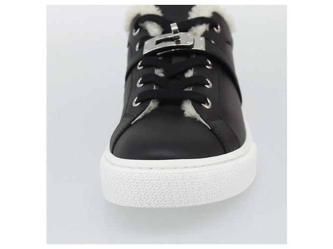Hermès Sneakers HERMES Day Kelly Buckle in pelle nero e bianco Auth BA14611SAM - vista 6