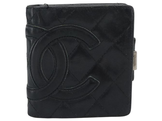 Portafoglio CHANEL Matelasse Cambon Line in pelle di agnello nero CC Auth bs36633 - vista 2