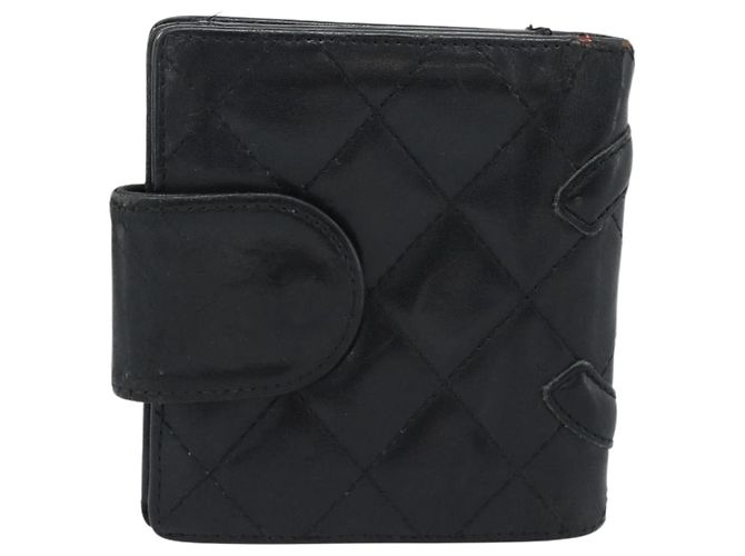 Portafoglio CHANEL Matelasse Cambon Line in pelle di agnello nero CC Auth bs36633 - vista 3
