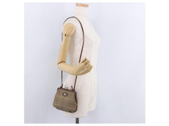 Borsa a Spalla Burberrys Nova Check in Tela Beige e Oro Auth bs36455 D'oro - vista 20