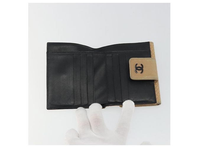 CHANEL Choco Bar line Wallet Leather Beige CC Auth bs36636 - vista 13